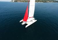 sailing yacht trimaran neel 45 red genaker